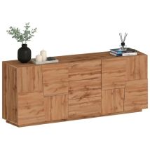 Buffet Ddamsgaar, Buffet de salon, Buffet de salon avec 4 portes et 3 tiroirs, 220x44h86 cm, Chêne - Dmora