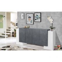 Dmora - Buffet moderne 6 portes, Made in Italy, Buffet de cuisine, Buffet design de salon, 210x45h85 cm, couleur Blanc Brillant et Gris Frêne, avec