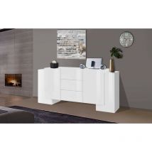 Dmora - Buffet moderne avec 2 portes et 3 tiroirs, Made in Italy, Buffet de cuisine, Buffet design de salon, 210x45h85 cm, couleur blanc brillant,