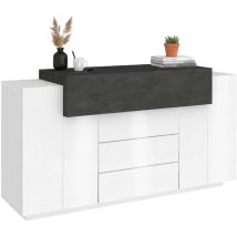 Dmora - Buffet moderne, Buffet design avec 3 portes et 3 tiroirs, Made in Italy, Meuble tv, Buffet de salon, 160x45h86 cm, Couleur Blanc Brillant et