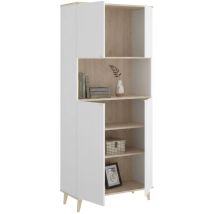 Buffet Spino, Buffet de garde-manger de salon, Buffet de salon moderne avec 4 portes, 80x40h191 cm, Blanc et Chêne - Dmora