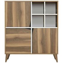 Dmora - Buffet Wazn, Buffet du salon, Commode de salon, Garde-manger de cuisine, 100x30h115 cm, Noyer et Blanc, avec emballage renforcé