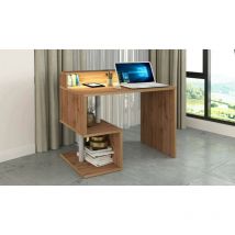 Dmora - Bureau Adrien, Bureau linéaire avec étagères de rangement avec lampes led, Bureau polyvalent avec plateau, 100x50h93 cm, Chêne, avec