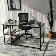 Dmora - Bureau Doris, Pupitre polyvalent, Table de bureau pour pc, Plan de travail, 130x60h75 cm, Noir, avec emballage renforcé