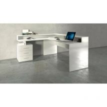 Dmora - Bureau Salomone, Bureau d'angle avec plateau, Bureau polyvalent, 180x90h160 cm, Blanc, avec emballage renforcé