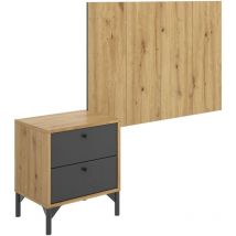 Dmora - Cabecero Dbissec, Cabecero de cama para habitación individual, Cabecero para cama individual con 1 mesa de noche, 99x3h61 cm, Roble y