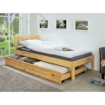 Cajón extraíble con ruedas para cama, en pino macizo de color natural, Medidas 199 x 94 x 22 cm, con embalaje reforzado - Dmora