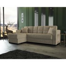 Canapé Fernando, Canapé d'angle avec péninsule réversible, Canapé de rangement pour le salon avec chaiselongue et 2 coussins, Cm 230x150h81, Beige,