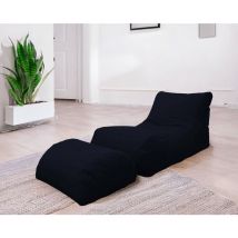 Dmora - Chaise longue de salon moderne, Made in Italy, Fauteuil avec repose-pieds en nylon, Pouf rembourré pour chambre, 120x80h60 cm, Couleur Noir,