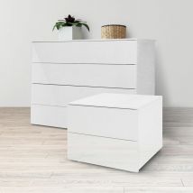 Dmora Commode avec 4 tiroirs, Tallboy moderne, Casettiera pour chambre à coucher, 108x44h85 cm, couleur blanc brillant, avec emballage renforcé