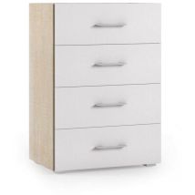 Dmora - Commode Primula, Commode avec 4 tiroirs pour chambre, Armoire polyvalente pour bureau ou studio, Cm 60x41h87, Chêne et Blanc