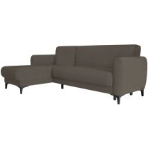 Schlafsofa Angel, Eckschlafsofa mit umkehrbarer Halbinsel, modernes Containersofa mit Chaiselongue und 3 Kissen, Cm 230x153h85, Braun - Dmora