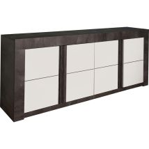 Credenza moderna di design a 4 ante e scaffali, Mobile da soggiorno porta tv, Buffet da cucina, Madia Made in Italy, cm 210x46xh86, colore Bianco e