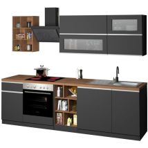 Dmora - Cuisine complète Ronald, Cuisine pratique et peu encombrante, Mur de cuisine avec 5 portes et 1 tiroir, 100% Made in Italy, 255x60h85 cm,