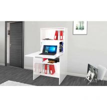Dmora - Escritorio con tapa oculta, Made in Italy, Armario con estantes y encimera, Armario que ahorra espacio, cm 70x35h140, color blanco brillante,