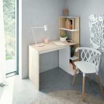 Dmora - Escritorio Peekskill, Escritorio lineal con librería, Mesa de oficina multiusos que ahorra espacio, 110x52h136 cm, Blanco y Roble