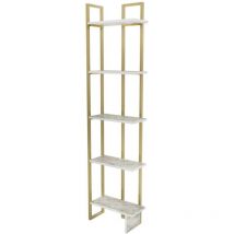Dmora - Estante para libros Dbradari, Estante de oficina, Porta libros móvil, Biblioteca, 45x22h180 cm, Blanco y Oro