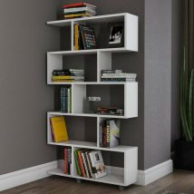 Dmora - Estante para libros Hamal, Estante de oficina, Porta libros móvil, Biblioteca, 90x20h156 cm, Blanco, con embalaje reforzado