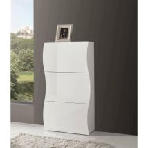 Tagère à chaussures moderne, Made in Italy, Étagère à chaussures d'entrée, avec 3 portes battantes, 71x27h122 cm, couleur blanc brillant - Dmora