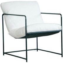 Dmora - Fauteuil en peuplier, Fauteuil recouvert de tissu bouclé, Chaise rembourrée, Assise avec accoudoirs en métal, 61x67h75 cm, Blanc