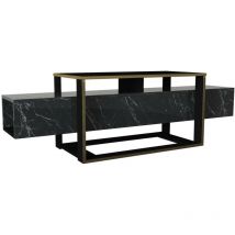 Dmora - Fernsehschrank Dgiacint, Ständer für Wohnzimmerfernseher, Niedriges Wohnzimmer-Sideboard, TV-Ständerbasis, 160x46h50 cm, Schwarz und Gold