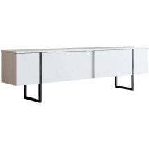 Fernsehschrank Dgridell, Ständer für Wohnzimmerfernseher, Niedriges Wohnzimmer-Sideboard, TV-Ständerbasis, 180x30h50 cm, Weiß und Schwarz - Dmora