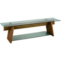 Dmora - Fernsehschrank Dpotenz, Ständer für Wohnzimmerfernseher, Niedriges Wohnzimmer-Sideboard, TV-Ständerbasis, 158x40h45 cm, Walnuss und Grün
