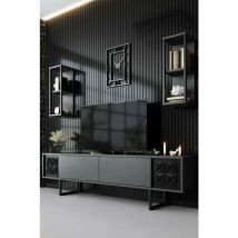 Fernsehschrank Kaus, Ständer für Wohnzimmerfernseher, Niedriges Wohnzimmer-Sideboard, TV-Ständerbasis, 180x30h48 cm, Anthrazit und Schwarz, mit