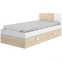 Kinderbett Dcernoi, Struktur mit zweitem Ausziehbett, Einzelbett für Schlafzimmer, 97 x 196 x 79 cm, Weiß und Eiche - Dmora