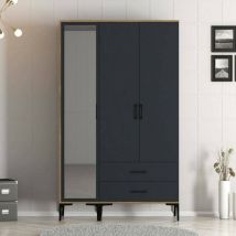Dmora - Kleiderschrank 3 Türen Shaula, Schlafzimmermöbel, Schrank, Garderobe, 120x201h48 cm, Walnuss und Anthrazit, mit verstärkter Verpackung