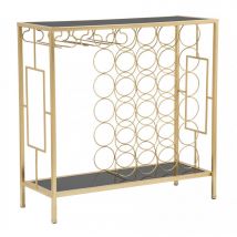 Dmora - Konsole aus vergoldetem Metall, mit Platten aus gehärtetem Glas, schwarze Farbe, mit regelmäßigen und geometrischen Linien, Maße 30 x 75 x 76