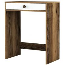 Konsolentisch Dpillo, Ausziehbarer Mehrzwecktisch, Eingangskonsole, Regal mit Erweiterungen, 70x85h40 cm, Walnuss und Weiß - Dmora