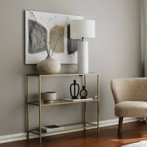 Dmora - Konsolentisch Elara, Ausziehbarer Mehrzwecktisch, Eingangskonsole, Regal mit Erweiterungen, 100x30h85 cm, Gold, mit verstärkter Verpackung
