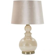 Dmora - Lámpara de mesa Casto, Luz de escritorio, Luz de oficina, Lámpara de trabajo, 38x38 h61 cm, Blanco perla