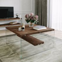 Dmora - Mesa de café Alphara, Mesa de centro baja, Revistero para sofá, Estante de la sala de estar, 75x75h40 cm, Nuez, con embalaje reforzado