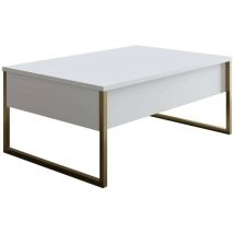 Mesa de café Dgiagnon, Mesa de centro baja, Revistero para sofá, Estante de la sala de estar, 90x60h40 cm, Blanco y Oro - Dmora