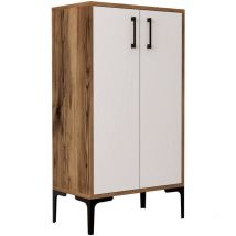 Meuble à chaussures Dmarrull, Meuble à chaussures, Armoire d'entrée polyvalente, Rangement pour chaussures, 60x35h111 cm, Noyer et Blanc - Dmora