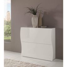 Tagère à chaussures moderne, Made in Italy, avec 2 portes battantes, Étagère à chaussures d'entrée, 101x27h82 cm, couleur blanc brillant - Dmora