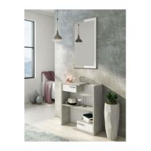 Dmora - Meuble de couloir avec miroir, hall d'entrée avec tiroirs, Vide-poche pour petits appartements, cm 80x28h170, couleur Blanc et Ciment, avec