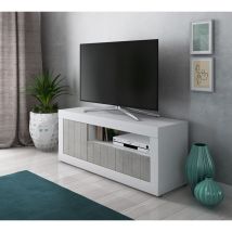 Dmora - Meuble tv de salon, Buffet avec étagères et étagères, Meuble tv de salon, 137x42h56 cm, Couleur Blanc et Ciment