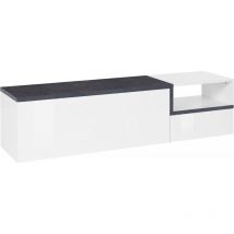 Dmora - Meuble de salon Meuble tv, Made in Italy, Meuble tv 2 portes, Meuble tv de salon, 160x40h46 cm, coloris blanc brillant et ardoise, avec