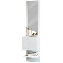 Dmora - Meuble d'entrée Dcuadrad, Armoire multifonctionnelle avec miroir, Étagère à chaussures avec 1 porte, 45x35h190 cm, Blanc