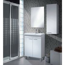 Meuble de comptoir Naperville, Armoire de toilette, Armoire 2 portes avec miroir, évier non inclus, cm 50x40h80, Blanc, avec emballage renforcé