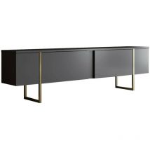 Dmora - Meuble tv Centaurus, Buffet de salon, Armoire basse pour tv, Base murale de rangement, 180x30h50 cm, Anthracite et Or, avec emballage renforcé