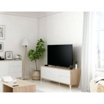 Dmora - Meuble tv Cary, Buffet pour télévision avec 2 portes, Meuble tv de salon, Meuble tv, Buffet pour le salon, cm 130x41h47, Chêne et Blanc, avec