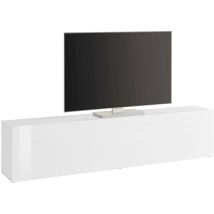 Dmora - Meuble tv de salon, Made in Italy, Meuble tv avec 1 abattant, 180x30h40 cm, coloris blanc brillant, avec emballage renforcé