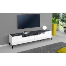 Dmora - Meuble tv de salon, Made in Italy, Meuble tv avec 2 portes et 2 tiroirs, Cm 200x40h47, Blanc brillant et Ardoise