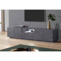 Dmora - Meuble tv de salon, Made in Italy, Meuble tv avec 4 portes et 1 tiroir, 220x43h46 cm, couleur Gris ardoise, avec lumière led blanche