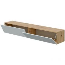 Dmora - Meuble tv Dmussi, Meuble tv avec 2 portes, Meuble de salon suspendu, 180x35h28 cm, Chêne Node et blanc brillant