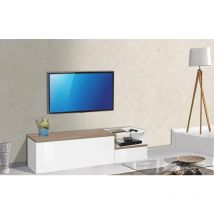 Dmora - Meuble tv de salon, Made in Italy, Meuble tv 2 portes, Meuble tv de salon, 160x40h46 cm, Couleur blanc brillant et Érable